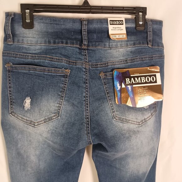 Bamboo High Waist Butt Lifting Skinny Jeans Women’s 17/33 Distressed NWT - Picture 7 of 9